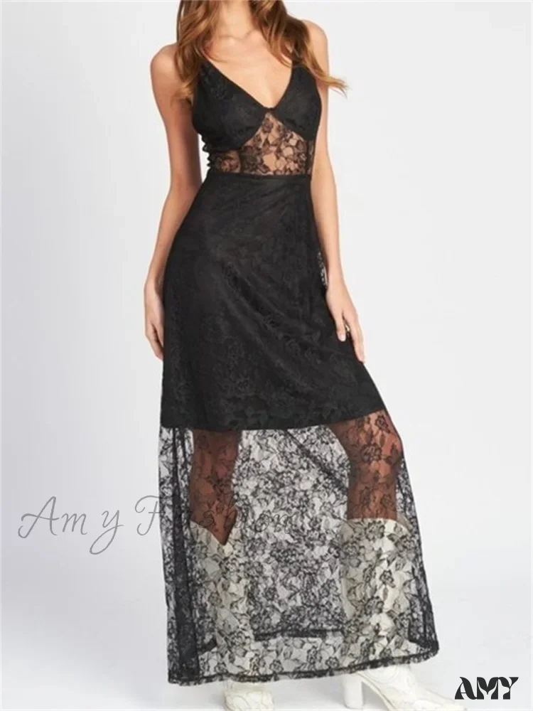 Amy Fashion - Sexy Women V Neck Sleeveless  Lace Patchwork Flower Embroidery Slim Tank  Summer Party Vestidos - Image 2