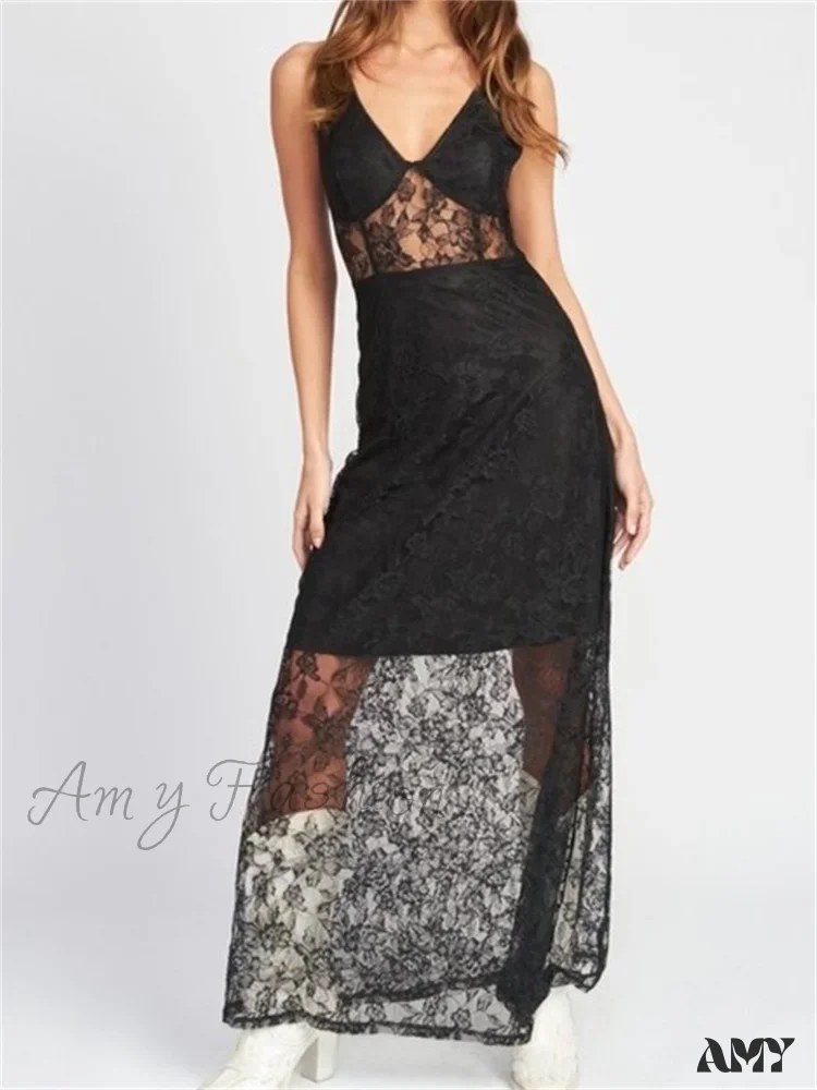 Amy Fashion - Sexy Women V Neck Sleeveless  Lace Patchwork Flower Embroidery Slim Tank  Summer Party Vestidos - Image 4