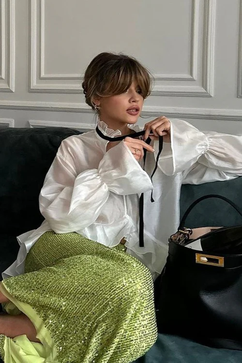 Sheer Bell-Sleeve Stylish Sexy Blouse - Image 2