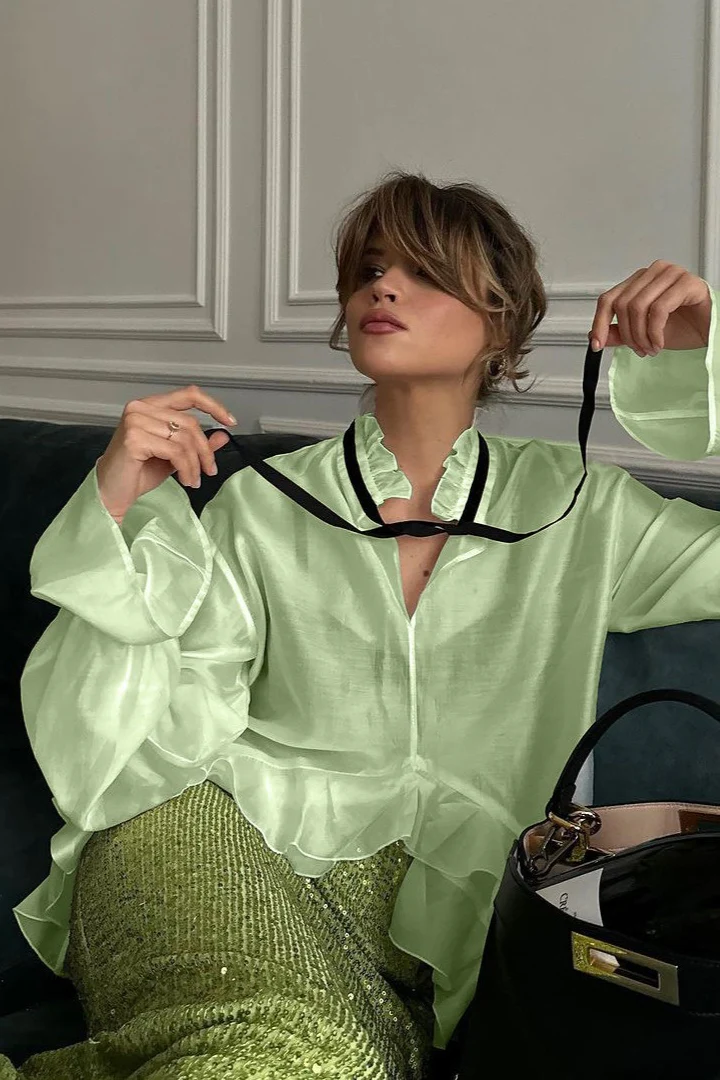 Sheer Bell-Sleeve Stylish Sexy Blouse - Image 4
