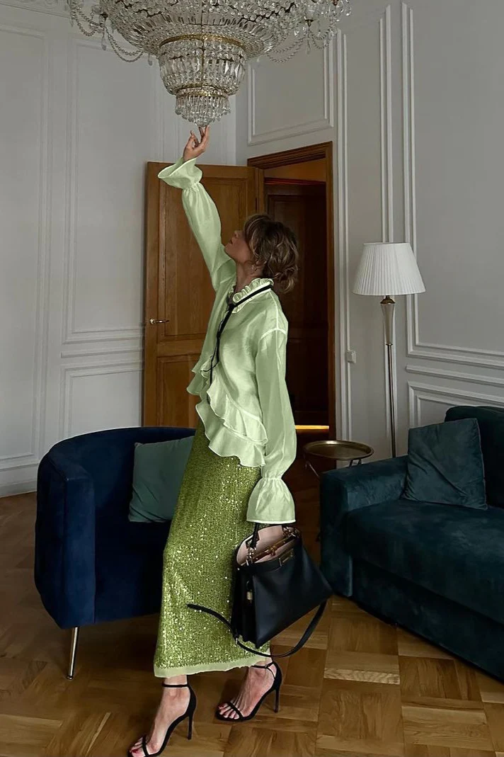 Sheer Bell-Sleeve Stylish Sexy Blouse - Image 5