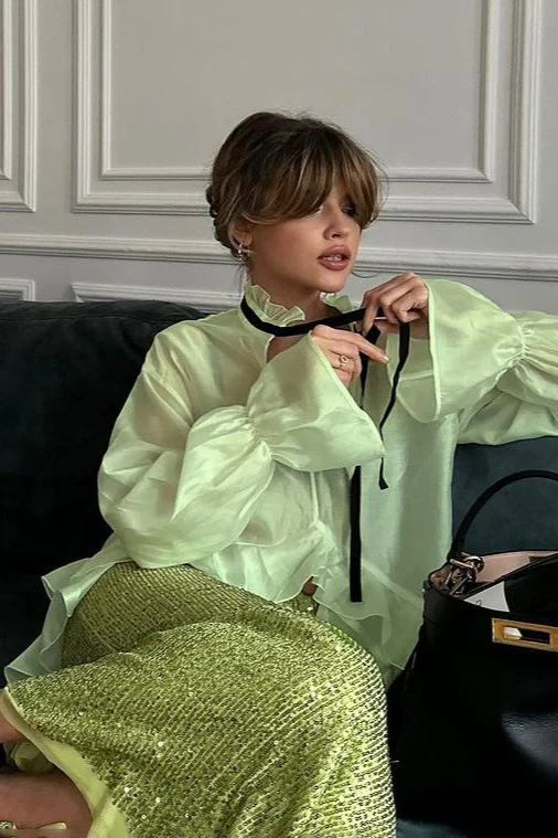 Sheer Bell-Sleeve Stylish Sexy Blouse - Image 6