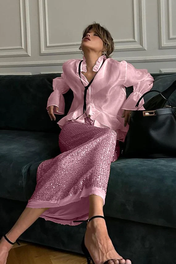 Sheer Bell-Sleeve Stylish Sexy Blouse - Image 8