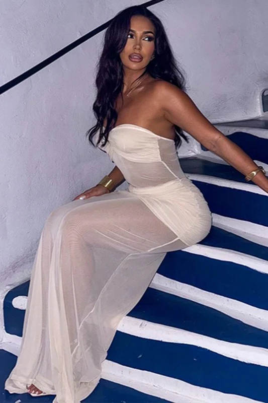 Sheer Mesh Paneled Off-Shoulder Tube Party Dress - Image 6
