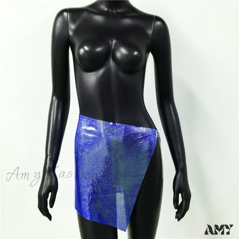 Amy Fashion - Shiny Hollow Out Split Metal Sequins Solid See Through Skirt - Image 10