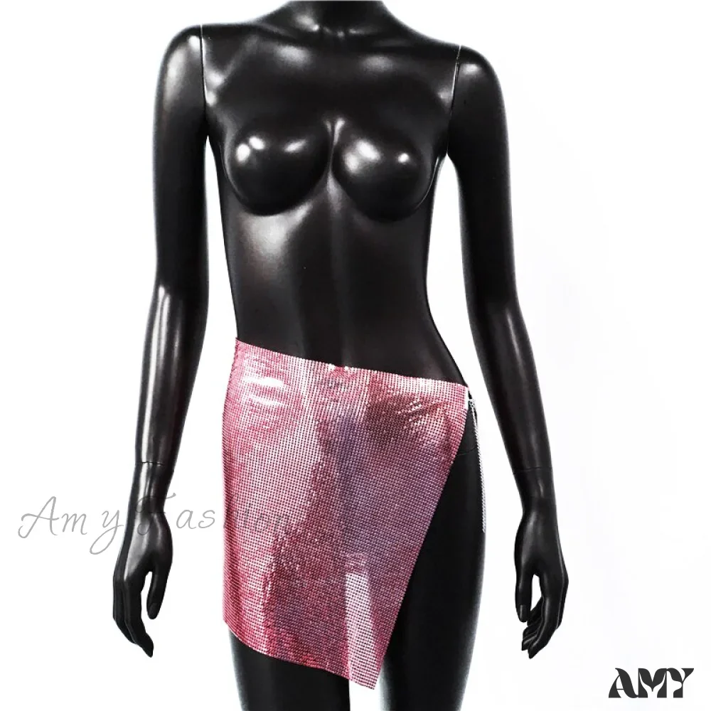 Amy Fashion - Shiny Hollow Out Split Metal Sequins Solid See Through Skirt - Image 7