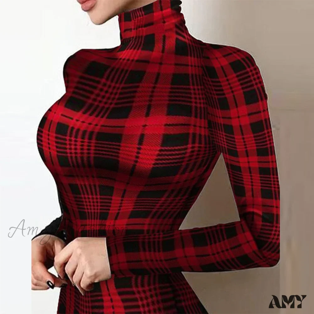 Amy Fashion - Shiny Silk Turtleneck Mesh Patchwork Long Sleeve A-line Dress - Image 17