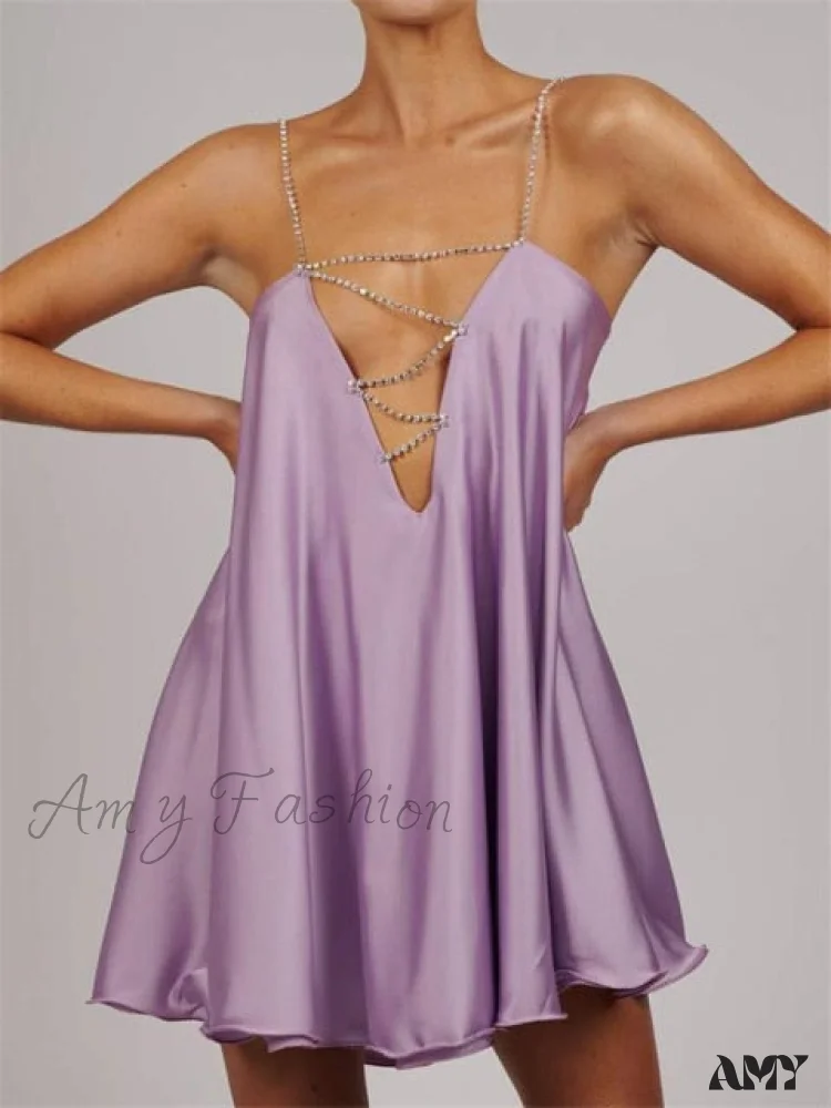 Amy Fashion - Solid Hollow V-neck A-line Mini Flared Dress - Image 3