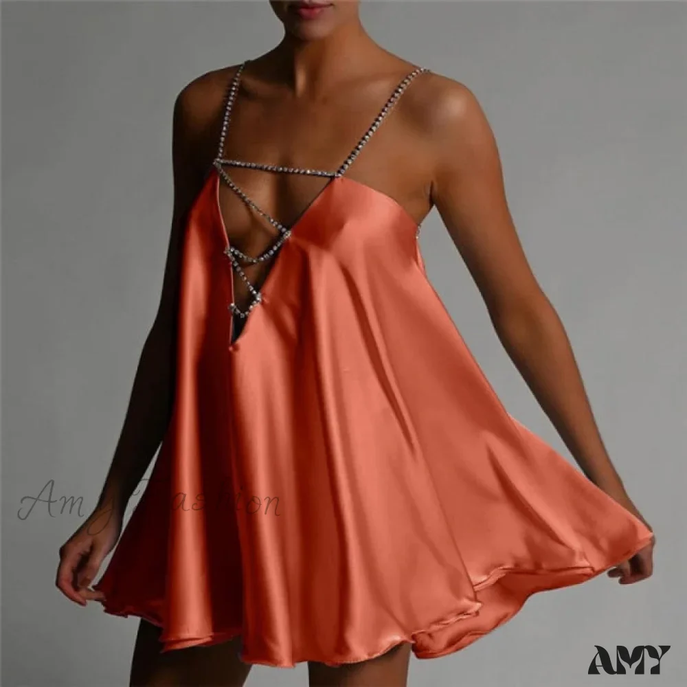 Amy Fashion - Solid Hollow V-neck A-line Mini Flared Dress - Image 4