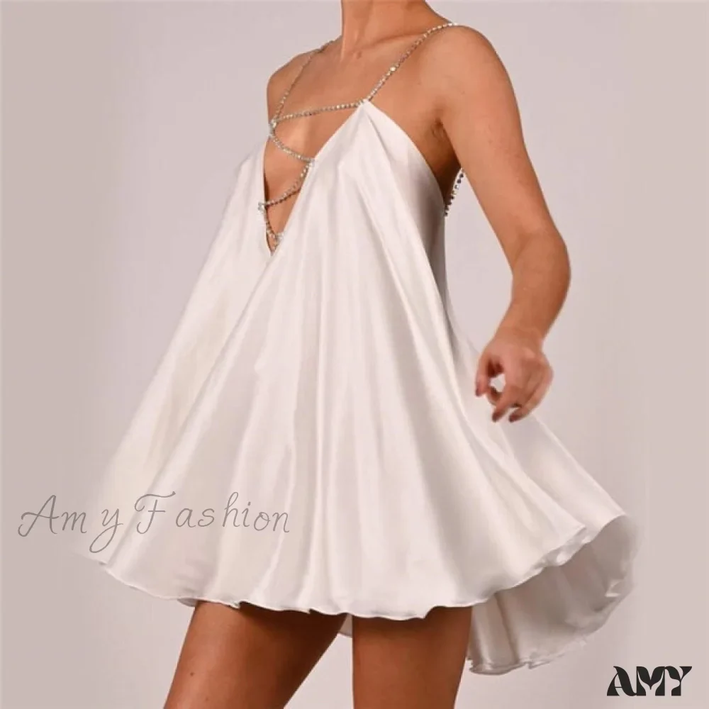 Amy Fashion - Solid Hollow V-neck A-line Mini Flared Dress - Image 5