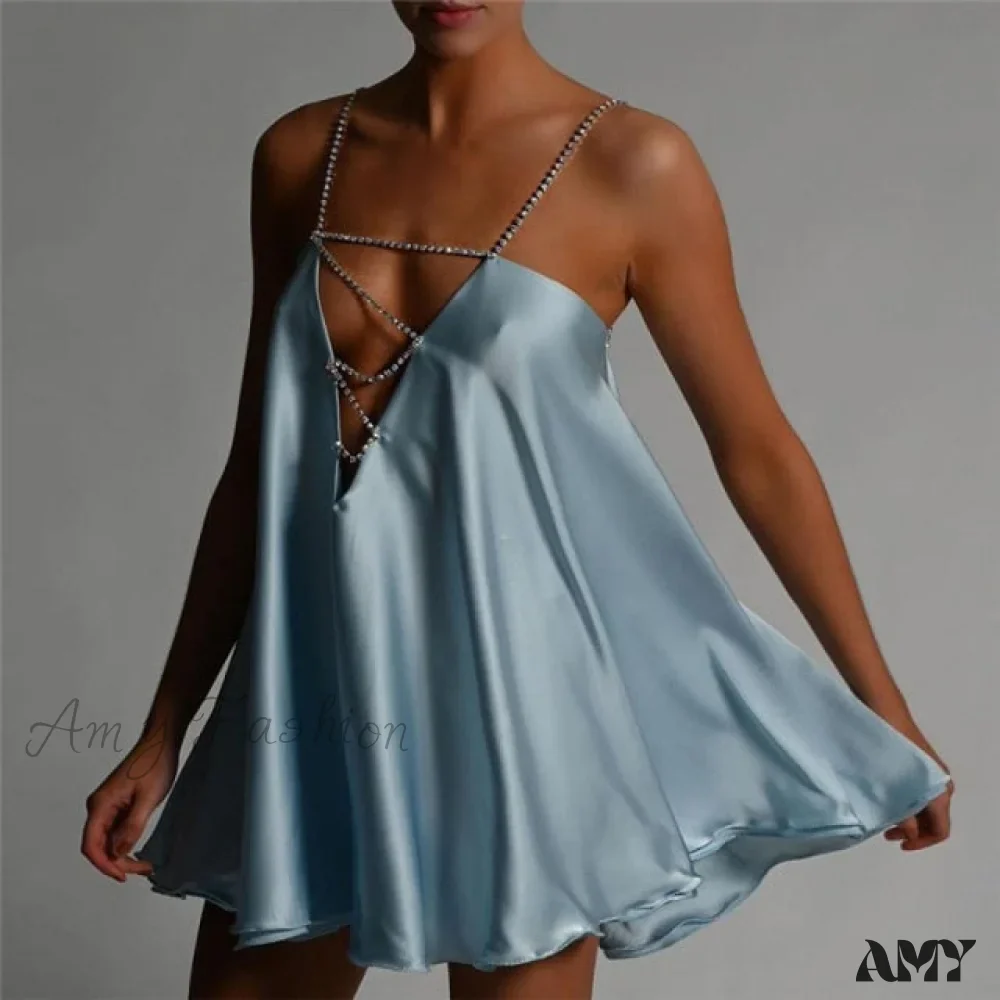 Amy Fashion - Solid Hollow V-neck A-line Mini Flared Dress - Image 6