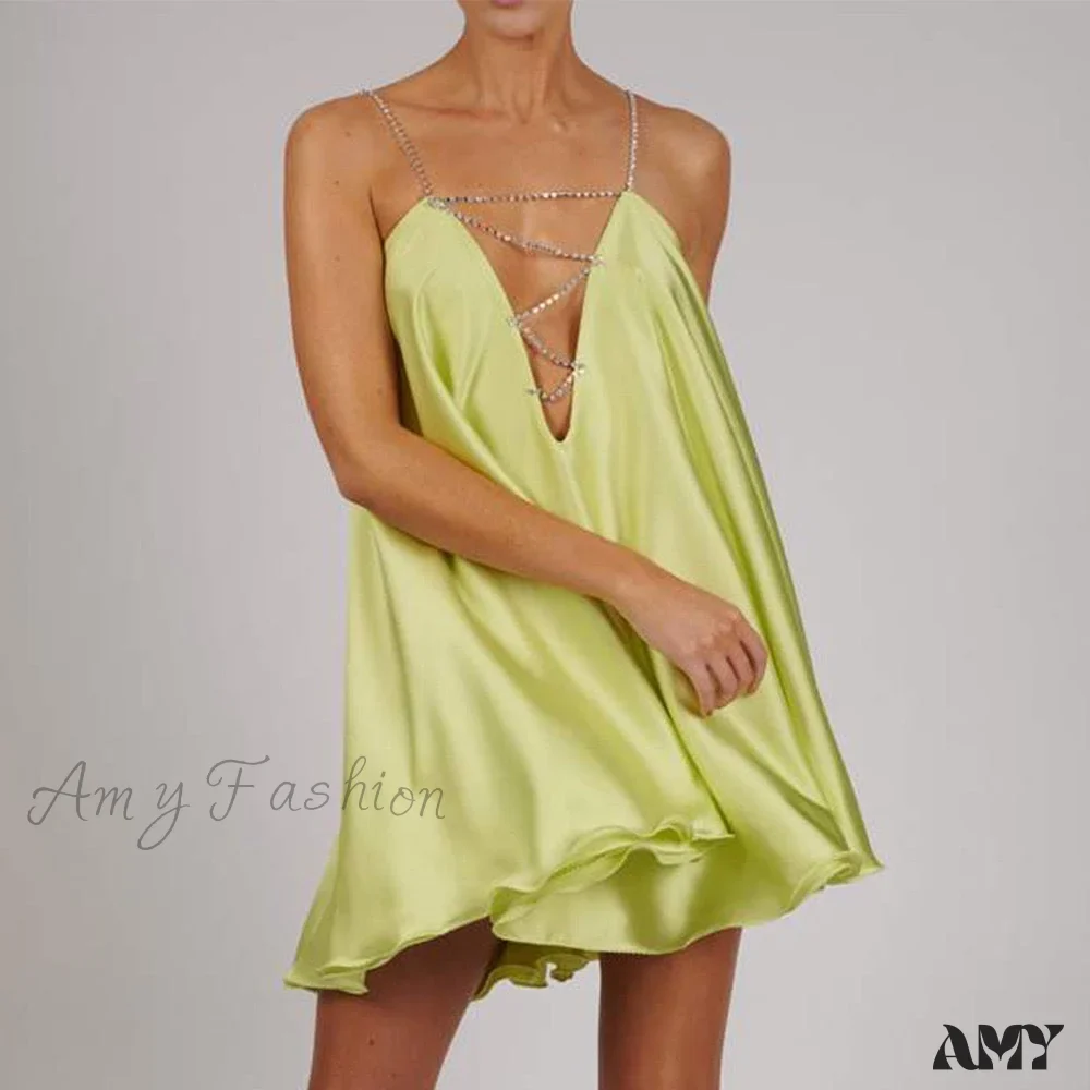 Amy Fashion - Solid Hollow V-neck A-line Mini Flared Dress - Image 7