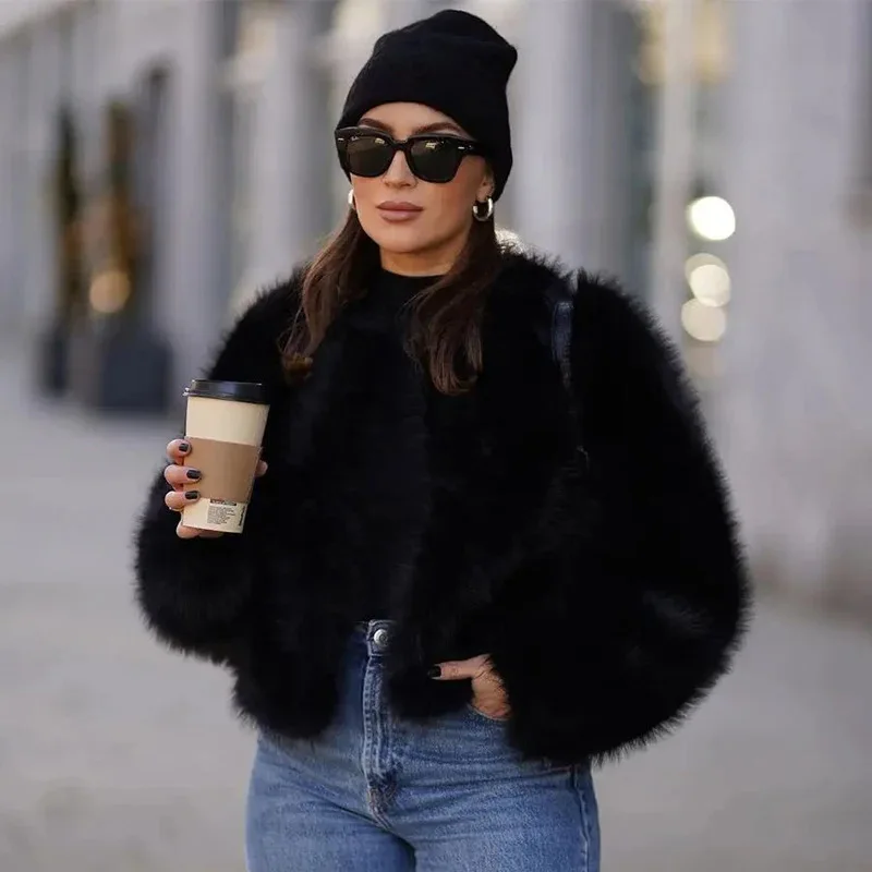 Short Fluffy Faux Fur Winter Coat - Image 4