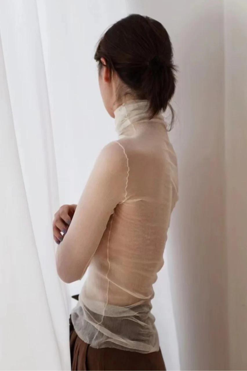 Silk Tulle Sheer Lace Turtleneck Base Layer - Image 3