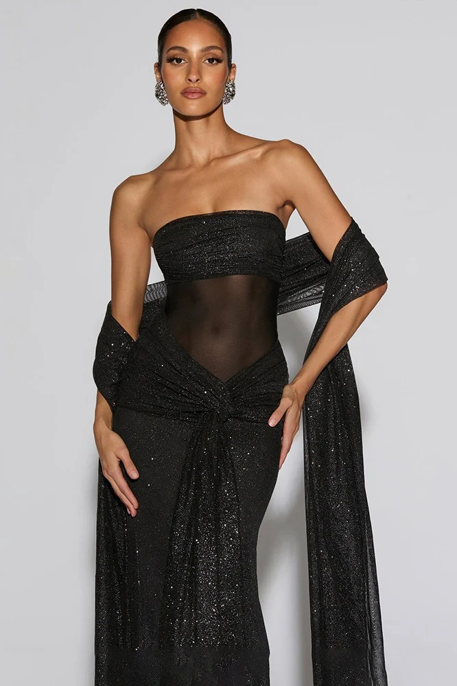 Silver-Foil Strapless Slim-Fit Party Dress - Image 3