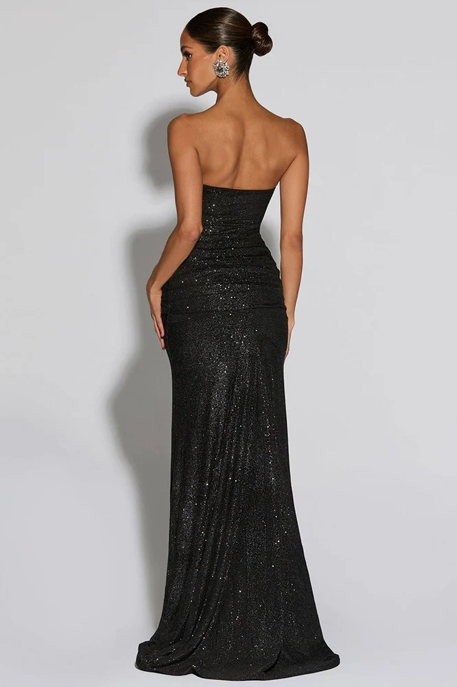 Silver-Foil Strapless Slim-Fit Party Dress - Image 4