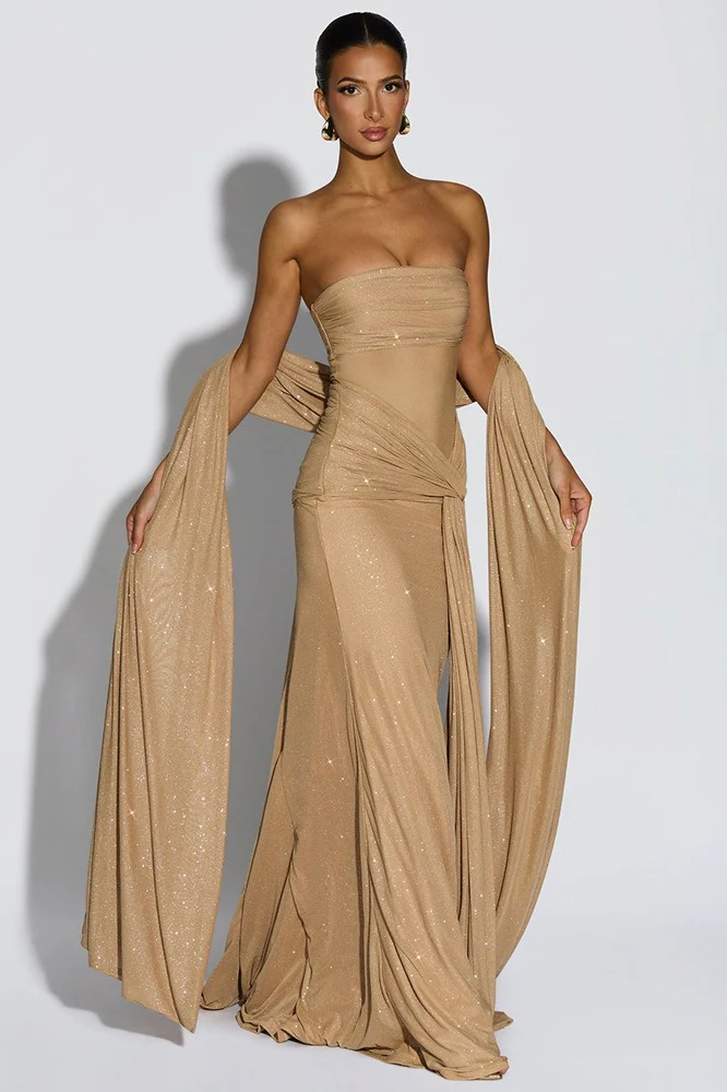 Silver-Foil Strapless Slim-Fit Party Dress - Image 5