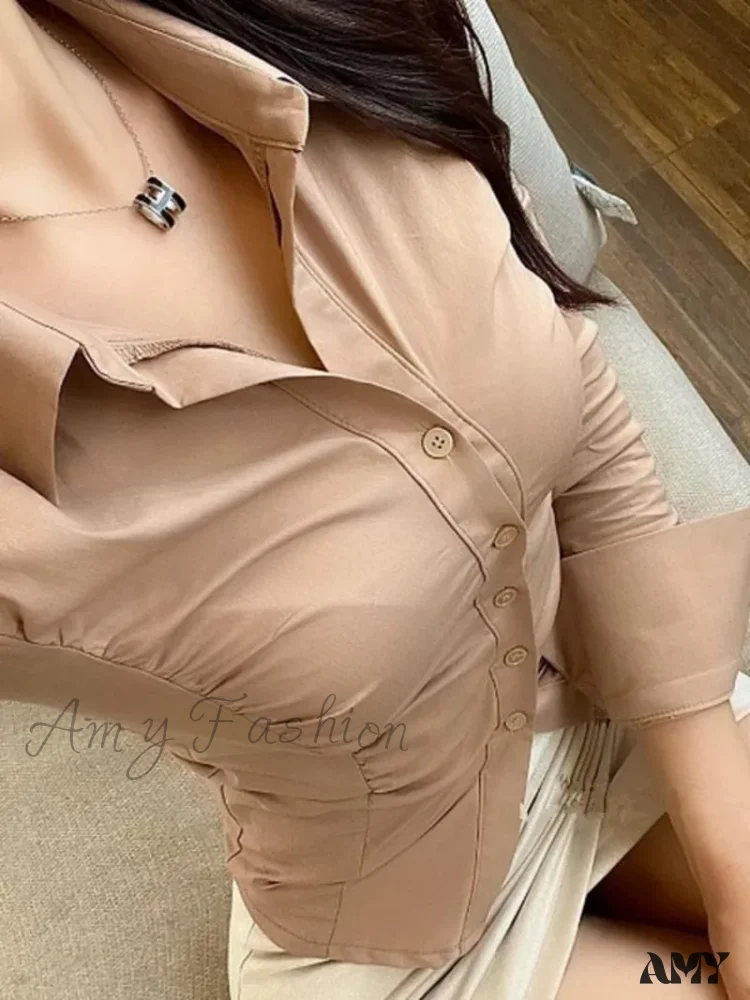 Single-breasted Waist Tight Slim Long-sleeve Sweet Blouse - Image 2