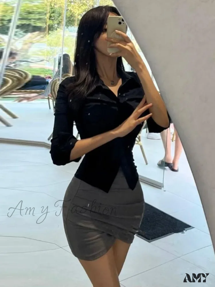 Single-breasted Waist Tight Slim Long-sleeve Sweet Blouse - Image 3