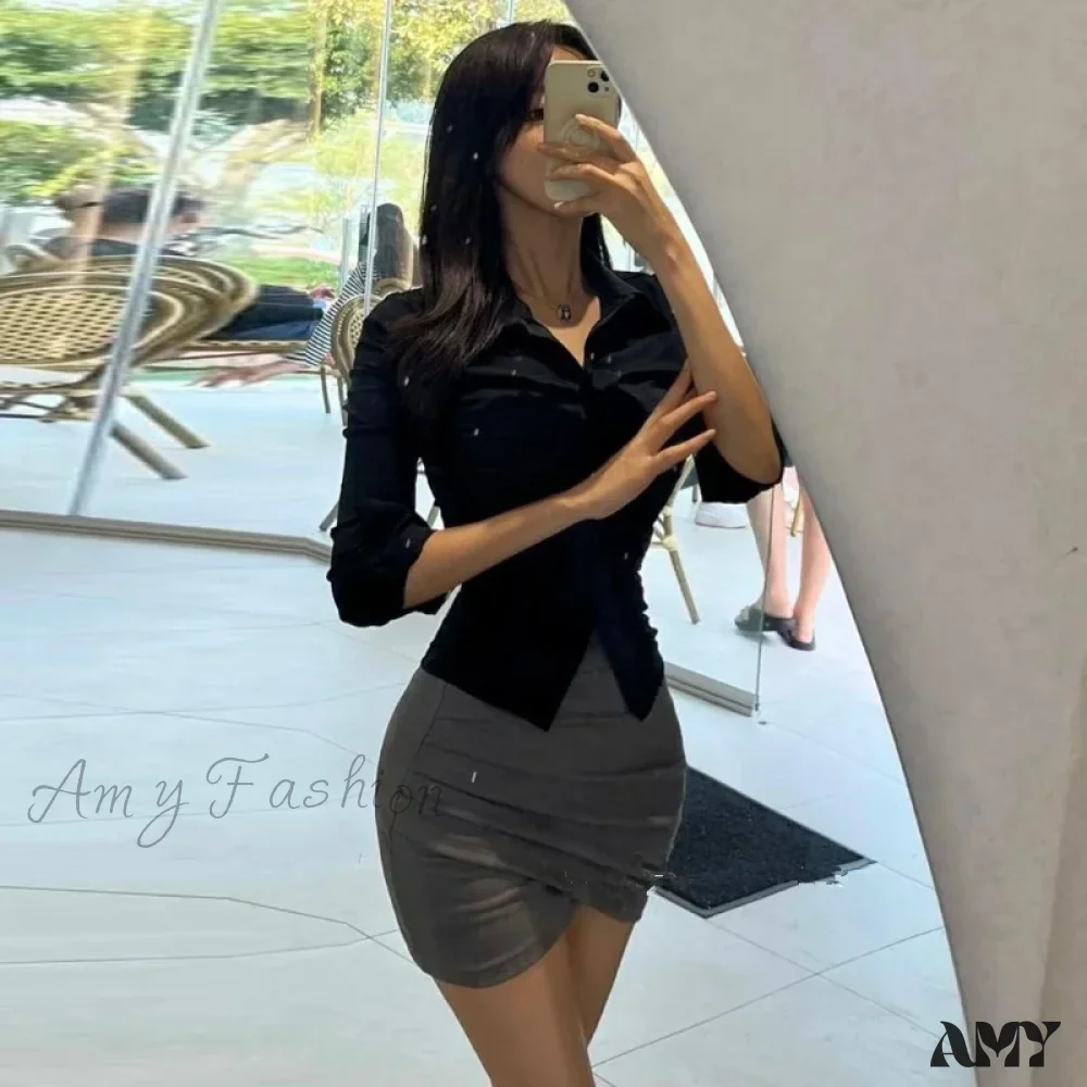Single-breasted Waist Tight Slim Long-sleeve Sweet Blouse - Image 7