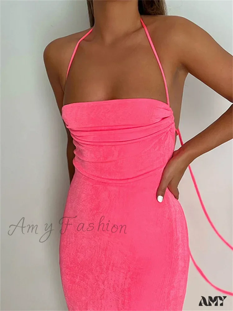 Amy Fashion - Sleeveless Backless Drawstring Hollow Out Sexy Split Summer Women Party Y2K Beach Vestidos