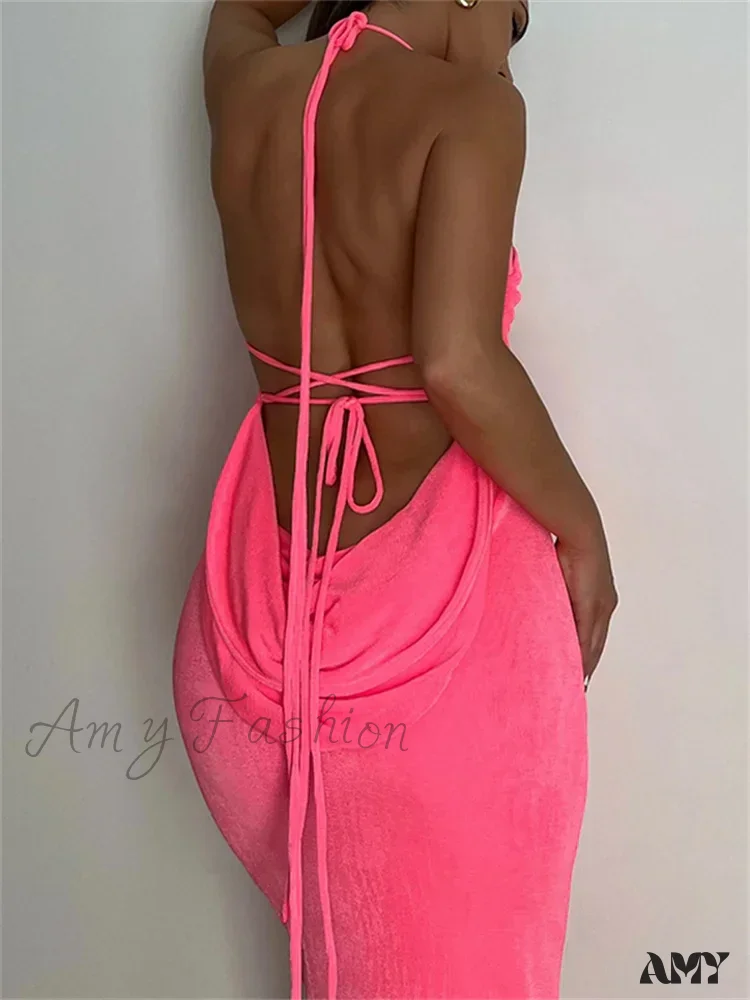 Amy Fashion - Sleeveless Backless Drawstring Hollow Out Sexy Split Summer Women Party Y2K Beach Vestidos - Image 2