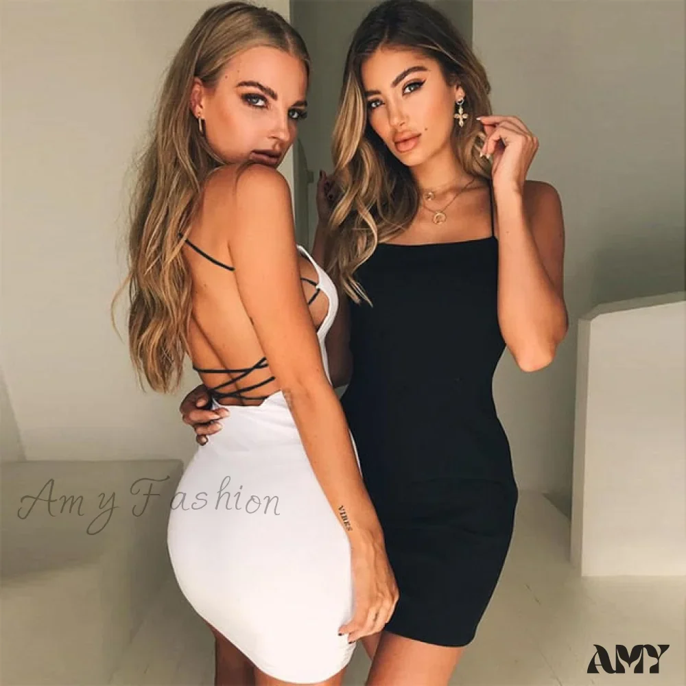 Amy Fashion - Sleeveless Bodycon Fashion Party Mini Dress - Image 3