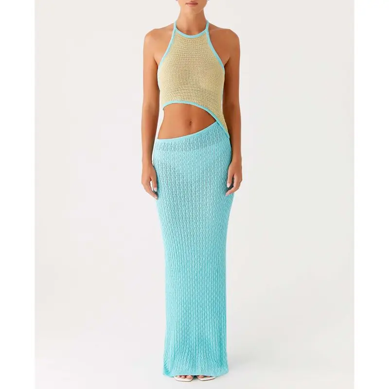 Sleeveless Cutout Knitwear Color Bodycon Dress - Image 3