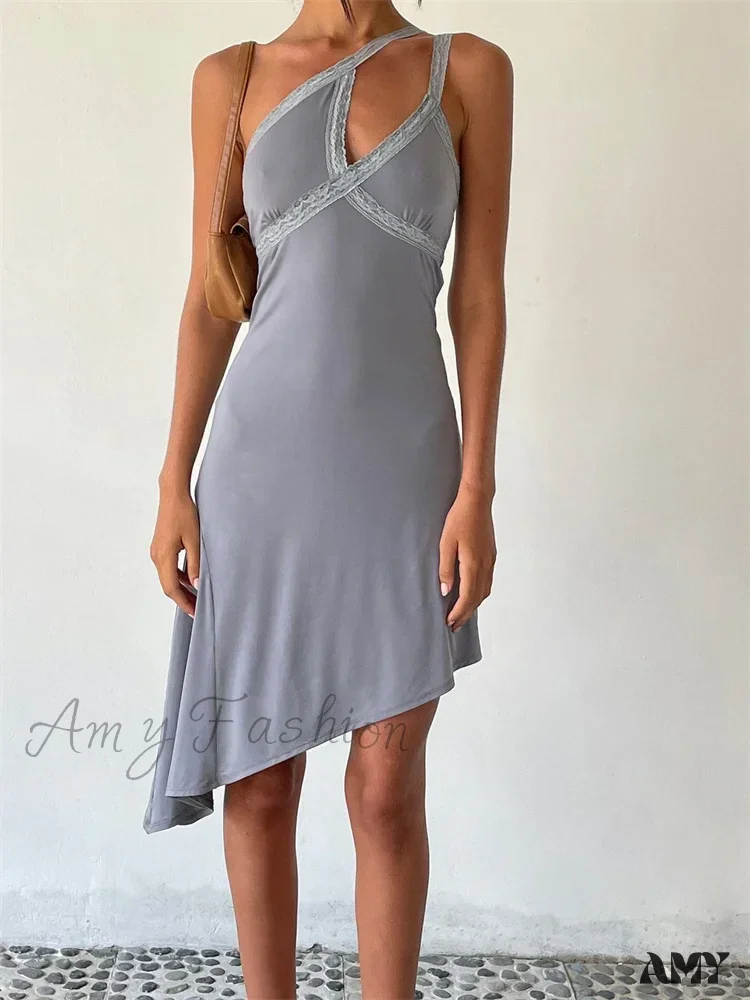 Amy Fashion - Sleeveless Lace Strap Off Shoulder Hollow Out Mini Dress - Image 3