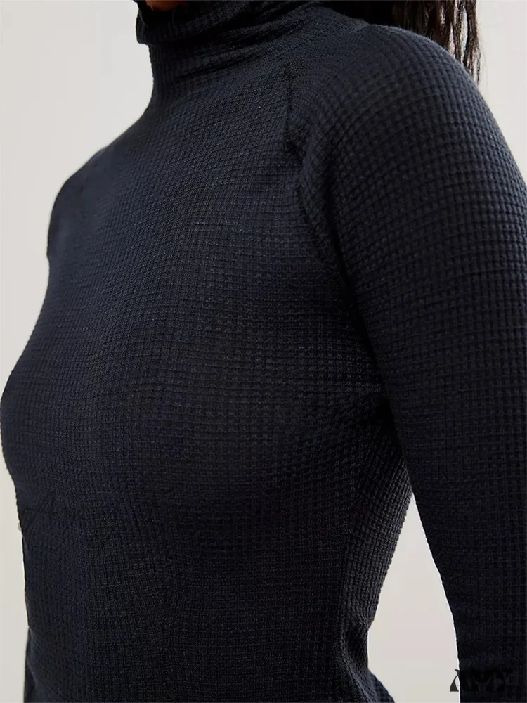 Amy Fashion - Slim Fit Solid Color Long Sleeve High Neck Casual T-Shirts - Image 3