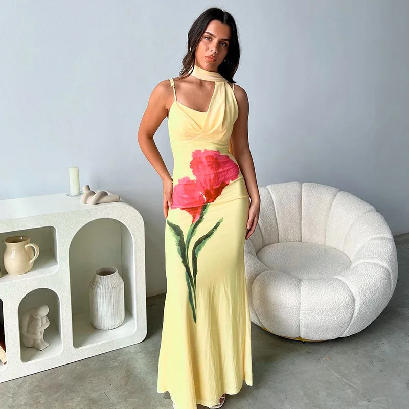 Slim Floral Fishtail Cami Vacation Dress - Image 2