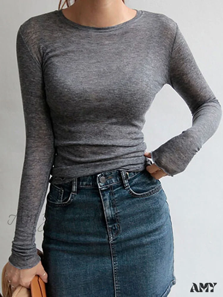 Amy Fashion - Slim High Quality Plain T Shirt - Image 2