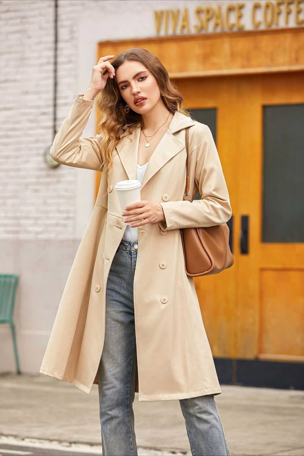 Slim Tie Waist Mid-Length Pocket Trench Coat - Image 4
