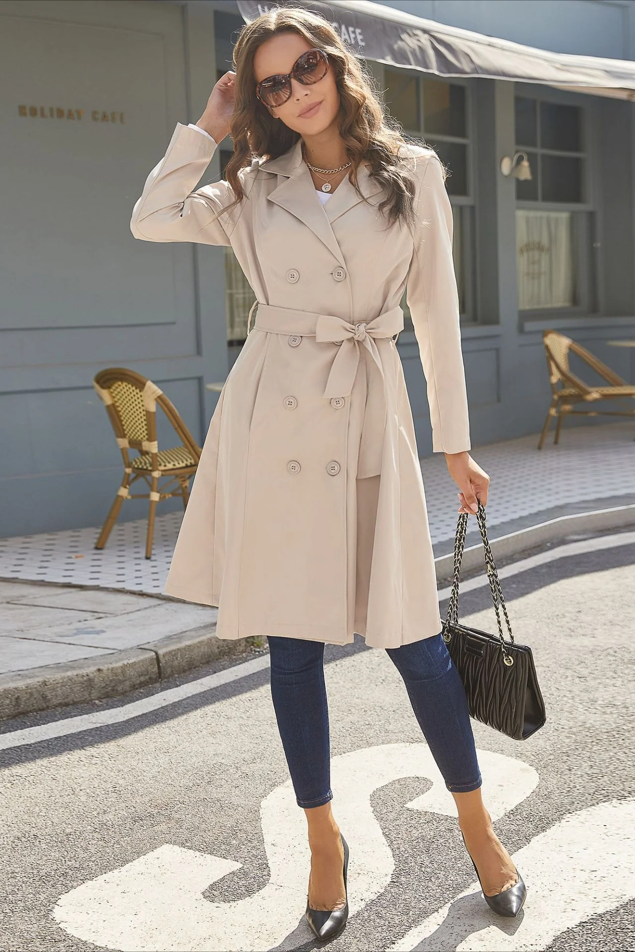 Slim Tie Waist Mid-Length Pocket Trench Coat - Image 5