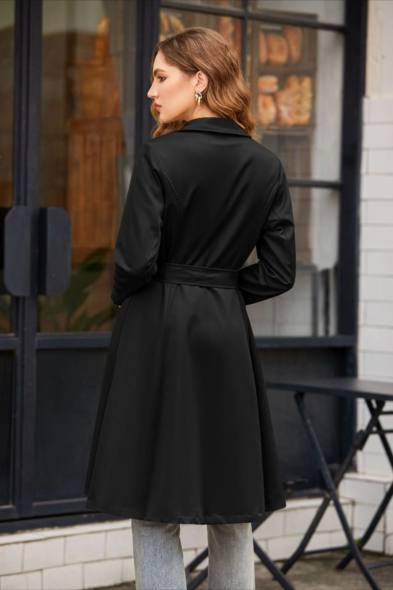 Slim Tie Waist Mid-Length Pocket Trench Coat - Image 7