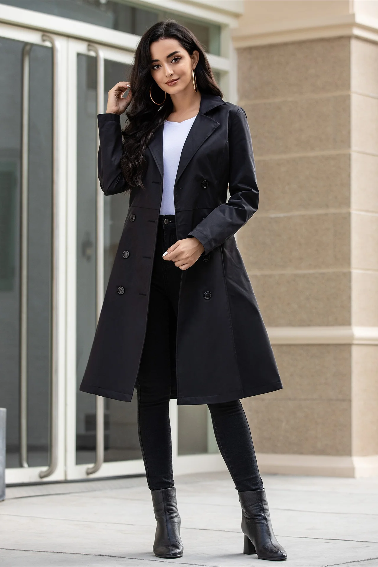 Slim Tie Waist Mid-Length Pocket Trench Coat - Image 9