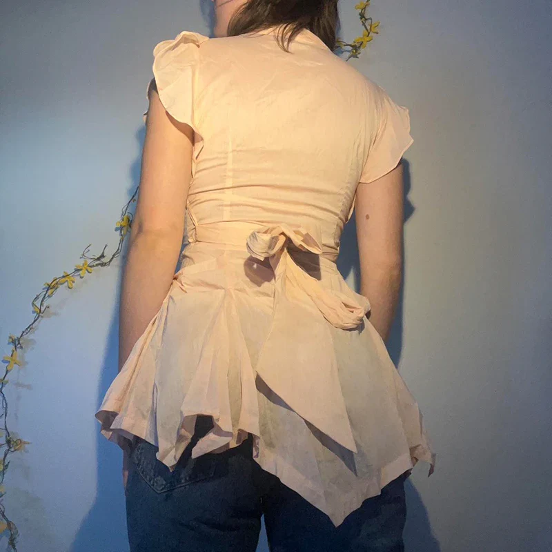 Slim V-Neck Ruffled Blouse - Image 4