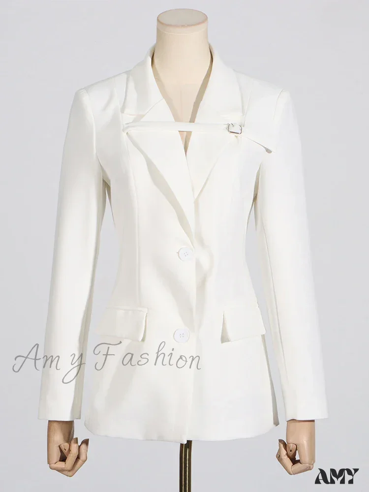 Slimming Hollow Out Casual Lapel Long Sleeve Notched Collar Patchwork Belt Fashion Style Coats Blazer - Image 5