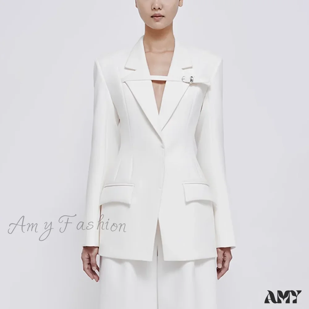 Slimming Hollow Out Casual Lapel Long Sleeve Notched Collar Patchwork Belt Fashion Style Coats Blazer - Image 6