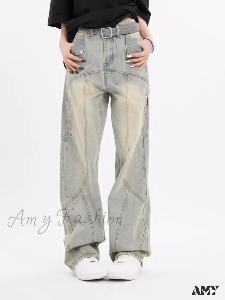 Amy Fashion - Small High Street Distressed Trendy Brand Washed Vintage Versatile Loose Wide Leg Women's Jean - Image 3