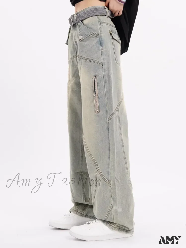 Amy Fashion - Small High Street Distressed Trendy Brand Washed Vintage Versatile Loose Wide Leg Women's Jean - Image 4