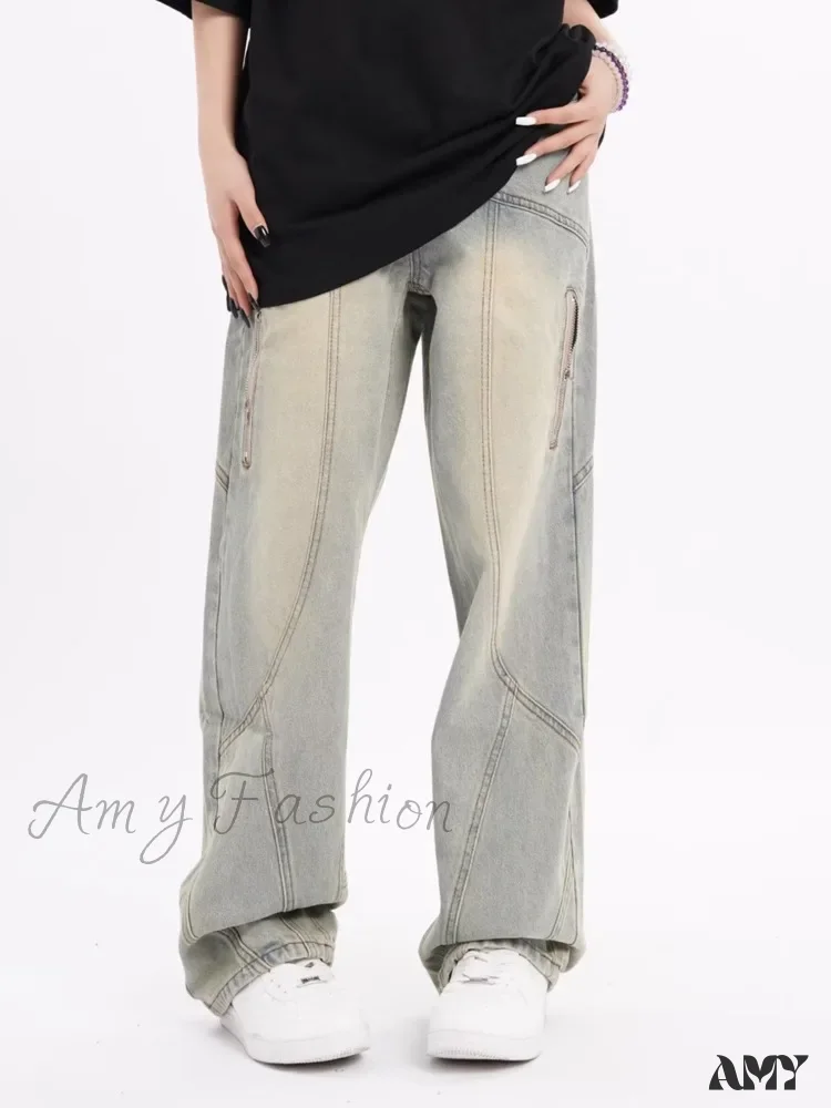 Amy Fashion - Small High Street Distressed Trendy Brand Washed Vintage Versatile Loose Wide Leg Women's Jean - Image 5