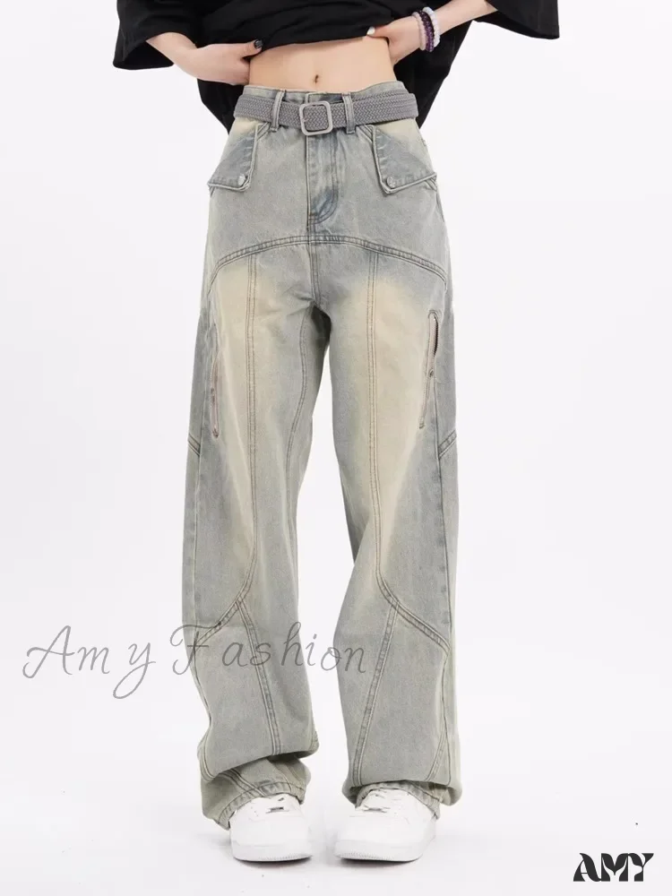Amy Fashion - Small High Street Distressed Trendy Brand Washed Vintage Versatile Loose Wide Leg Women's Jean - Image 6