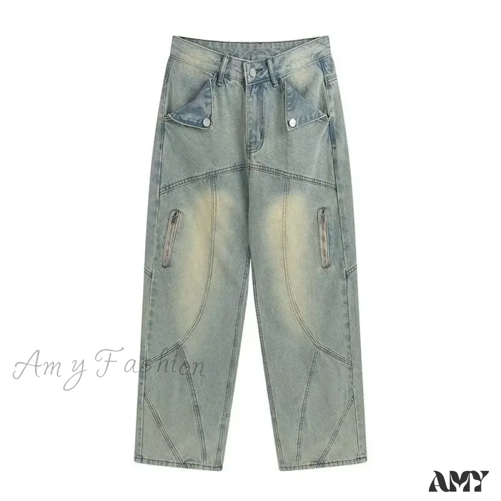 Amy Fashion - Small High Street Distressed Trendy Brand Washed Vintage Versatile Loose Wide Leg Women's Jean - Image 7