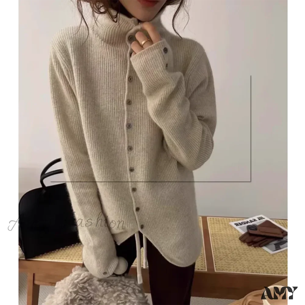 Soft Waxy Cashmere Knit Fashionable  Single-breasted Long Sleeve Warm Cozy Cardigan - Image 2