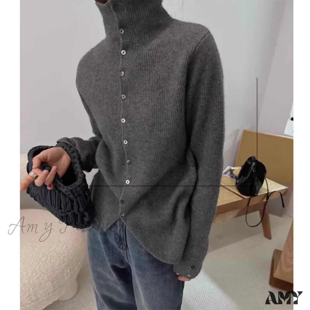 Soft Waxy Cashmere Knit Fashionable  Single-breasted Long Sleeve Warm Cozy Cardigan - Image 3