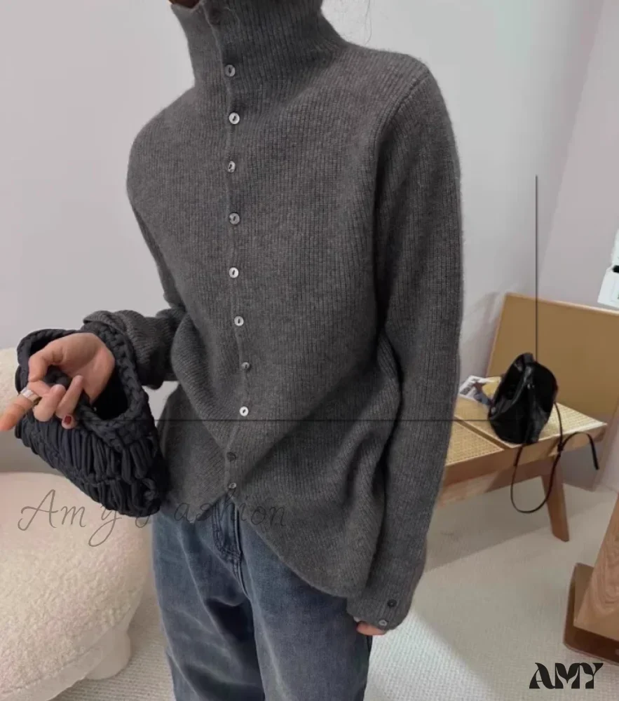 Soft Waxy Cashmere Knit Fashionable  Single-breasted Long Sleeve Warm Cozy Cardigan - Image 7