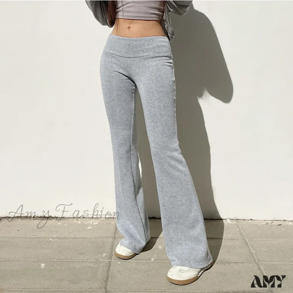 Solid Bell Bottoms Thin Velvet Casual Low Waist Pants - Image 3
