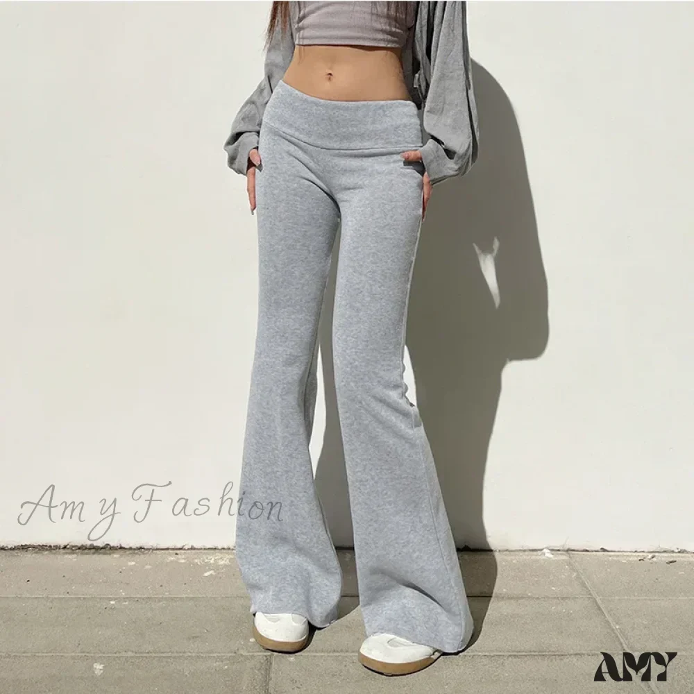 Solid Bell Bottoms Thin Velvet Casual Low Waist Pants - Image 5