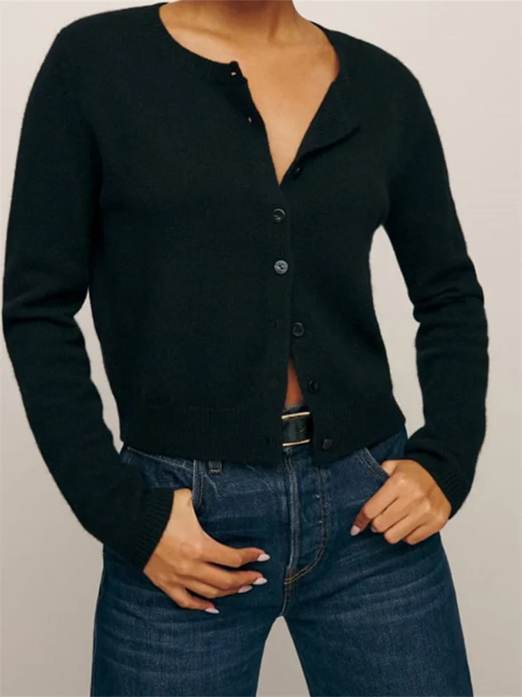 Solid Button Long Sleeve Knit Cardigan - Image 3
